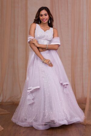 Lavender Sequins Net Readymade Lehenga